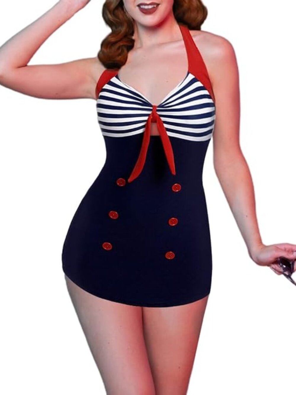 Women's‎ One Piece Swimsuits Vintage Striped Skirt Bathing Suit Vintage Retro